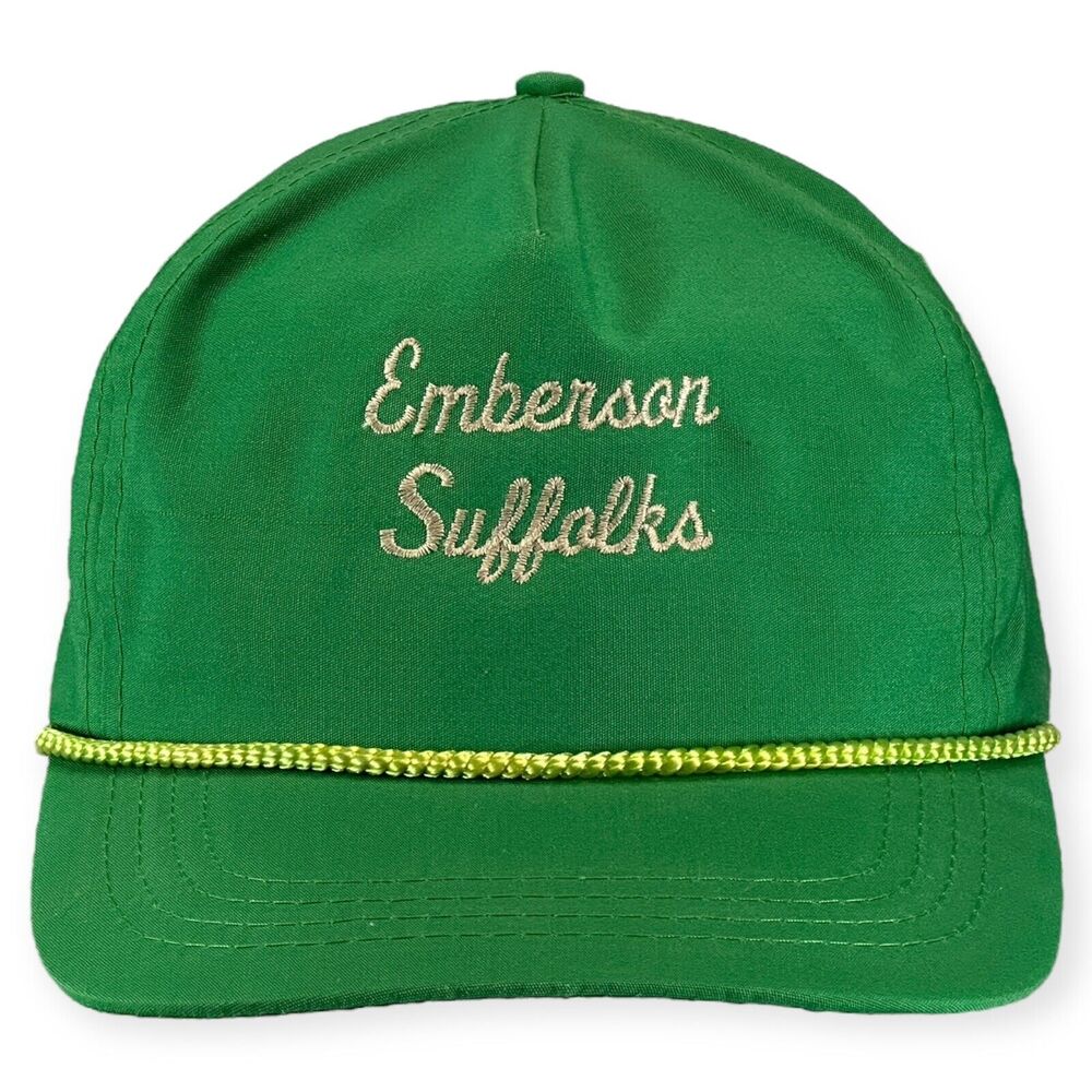 Vintage Emberson Suffolks Snapback Rope Advertising Hat Cap Green Script